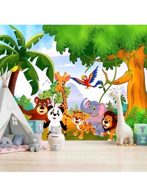 Dreamwall Çocuk Odası Tropik Orman Hayvanları Desenli Silinebilir Tekstil Duvar Kağıdı