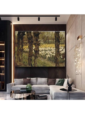 GülsenArt Vincent Van Gogh Nergis Bahçesi Çiçek Resmi Kanvas Tablo Duvar Tablosu Dekoratif Ressam Tablosu