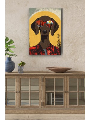 GülsenArt Gözlüklü Köpek Çizim Yağlı Boya Görünümlü Hd Dijital Baskı Dikey Kanvas Tablo 212