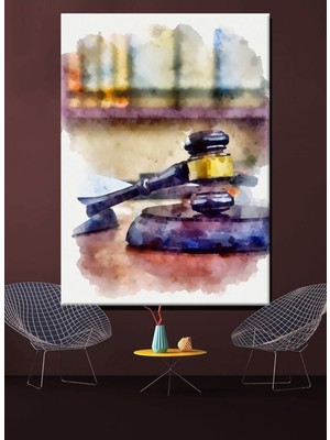 Dekoratif Retro Görünümlü Adalet Tokmak,hukuk,avukat,adalet Hd Dijital Baskı Dikey Kanvas Tablo