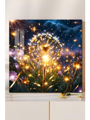 KutuTR 3D Görünümlü Temperli Cam Tablo – Işıklı Çiçek ve Doğa Temalı Uv Baskı 33X33 CM-CTK080