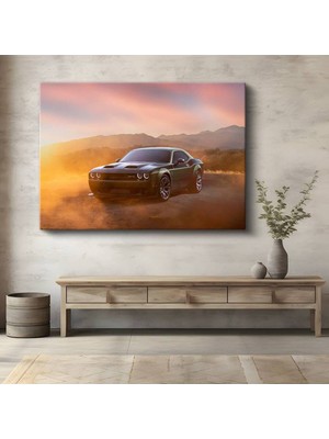 Dodge Challenger Günbatımı Amerikan Kanvas Tablo Muscle Car Hemi Tablo