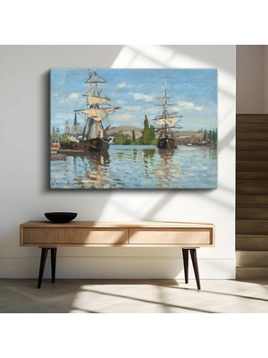 Claude Monet Gemiler Deniz Manzarası Kanvas Tablo Duvar Tablosu Dekoratif Ressam Tablosu