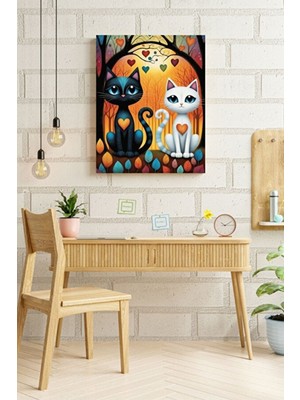 GülsenArt Kedi Kalpler Dekoratif Hd Baskı Kanvas Tablosu Hd Dijital Baskı Dikey Kanvas Tablo