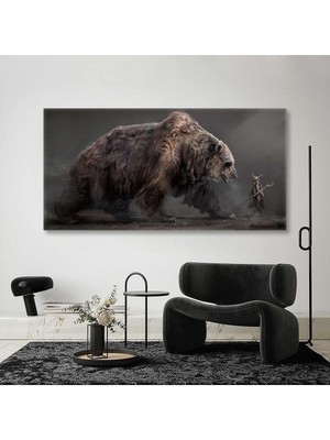 Karizmatik Ayı ve Karşısında Sopasıyla Duran Model Enine Yatay Hd Baskı Kanvas Tablo