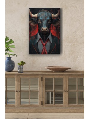 Modernist Siyah Boğa Yağlı Boya Görünümlü Hd Dijital Baskı Dikey Kanvas Tablo