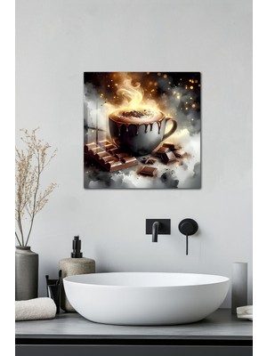 KutuTR 3D Görünümlü Çikolatalı Kahve Temalı Temperli Cam Kare Tablo 33X33 cm Uv BASKI-CTK007
