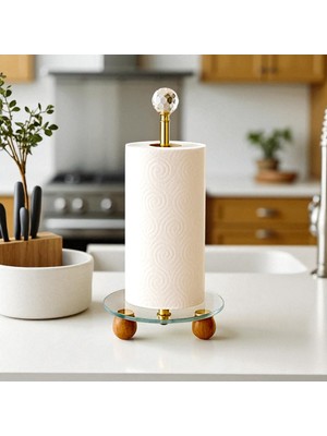 Gold Dekoratif Ahşap Top Ayaklı Kristal Taşlı Cam Kağıt Havluluk,peçete Rulo Kağıt Havlu Organizer