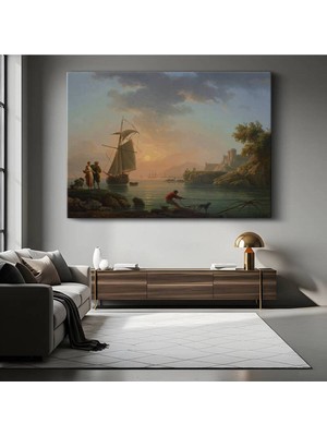 GülsenArt Claude Joseph Vernet Akdeniz Limanı Günbatımı Kanvas Tablo Duvar Tablosu Dekoratif Ressam Tablosu