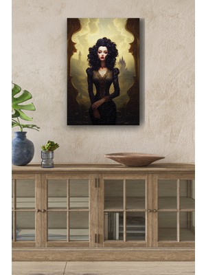 GülsenArt Modernist Kıvırcık Saçlı Kadın Yağlı Boya Görünümlü Hd Dijital Baskı Dikey Kanvas Tablo 5125