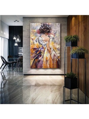 Sırtı Dönük Elbiseli Kadın Renkli Art Geyşa Woman Hd Dijital Baskı Dikey Kanvas Tablo AR030219