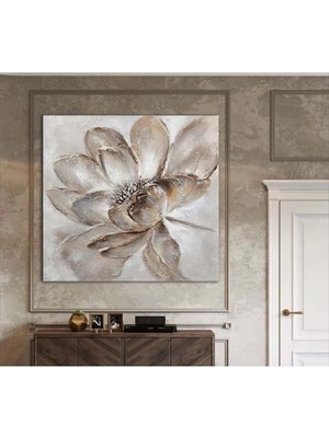 Yağlı Boya Görünümlü Boya Görünümlü Soyut Krem Kahve Tonlarında Hd Hd Baskı Kare Kanvas Tablo 32323