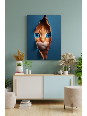 Dikkat Kedi Var! Dekoratif Hd Baskı Kanvas Tablosu Hd Dijital Baskı Dikey Kanvas Tablo