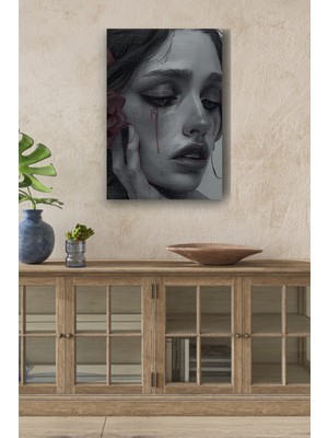 Ağlayan Kadın Yüzü Yağlı Boya Görünümlü Hd Dijital Baskı Dikey Kanvas Tablo 3232