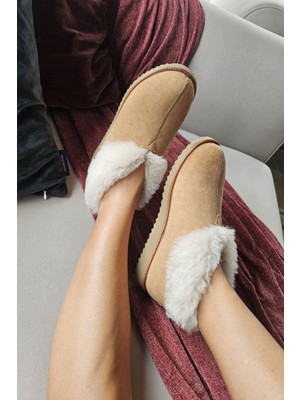 50 03 Topukla Kadın Dışı Hakiki Deri Içi Hakiki Kürklü Ev Pandufu