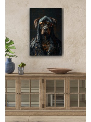 Gangsta Siyah Köpek Yağlı Boya Görünümlü Hd Dijital Baskı Dikey Kanvas Tablo 21312