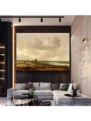 Jan Van Goyen Nehir Kıyısı Kilise Resmi Kanvas Tablo Duvar Tablosu Dekoratif Ressam Tablosu