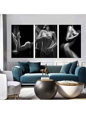 3'lü Nü Kadın Hd Baskı Dikey Kanvas Tablo Salon Oturma Yatak Odası Ofis Cafe Için Duvar Dekoru
