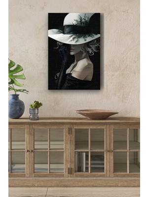 Şapkalı Yüzü Gizli Kadın Portresi Yağlı Boya Görünümlü Hd Dijital Baskı Dikey Kanvas Tablo 3232