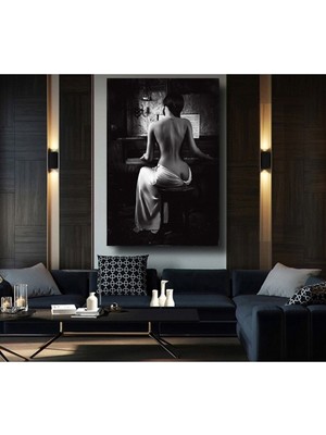 Black & White Woman Dekoratif Hd Dijital Baskı Dikey Kanvas Tablo Oturma Odası Dekor