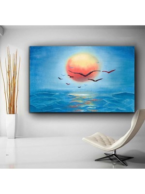 Deniz Güneş Martılar Hd Dijital Baskı Yatay Kanvas Tablo Salon Antre Misafir Odası Dekor