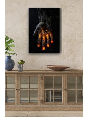 Parmakları Ateşli El Yağlı Boya Görünümlü Hd Dijital Baskı Dikey Kanvas Tablo 123321