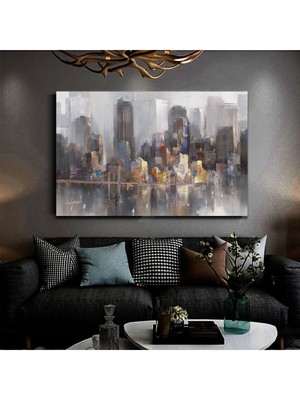 Yağlı Boya Görünümlü Boya Görünümlü Şehir Manzarası Silüeti Hd Dijital Baskı Yatay Kanvas Tablo