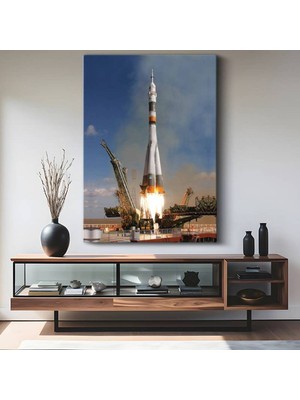 Soyuz Uzay Roketi Orbital Misyon Kanvas Tablo Rus Uzay Teknolojisi Tablo