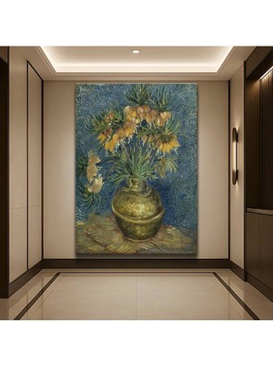Vincent Van Gogh Vazo Ters Lale Çiçekleri Kanvas Tablo Duvar Tablosu Dekoratif Ressam Tablosu