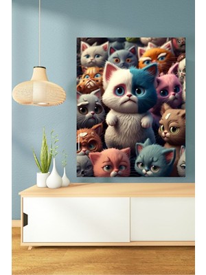 Şaşkın Kediler Temalı Dekoratif Hd Baskı Kanvas Tablosu Hd Dijital Baskı Dikey Kanvas Tablo