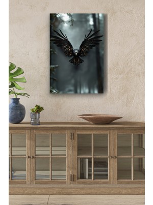 Ormanda Uçan Karga Yağlı Boya Görünümlü Hd Dijital Baskı Dikey Kanvas TABLO123