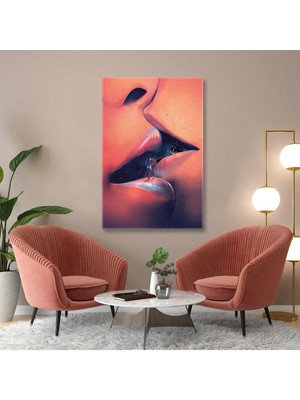 Ağız Içinde Motorsikletli Romantik Çift Dikey Hd Dijital Baskı Dikey Kanvas Tablo