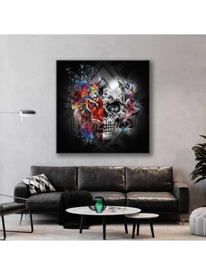 GülsenArt Boya Sıçramaları Kaplan ve Mekanik Kafa Kare Hd Baskı Kanvas Tablo