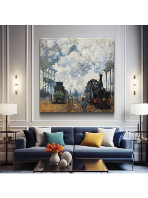 Claude Monet Saint-Lazare Garı Tren Istasyonu Kanvas Tablo Duvar Tablosu Dekoratif Ressam Tablosu