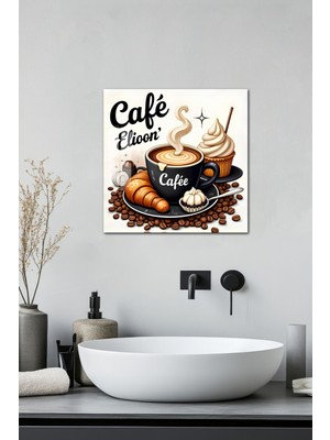KutuTR 3D Görünümlü Cafe Temalı Temperli Cam Kare Tablo 33X33 cm Uv Baskı -CTK003
