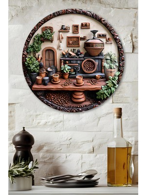 KutuTR 3D Görünümlü Temperli Cam Tablo – Kahve Atölyesi Temalı Duvar Süsü Uv Baskı 33X33 CM-CDS058