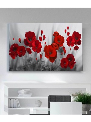 Modern Kırmızı Çiçekler Hd Baskı Kanvas Tablo Hd Dijital Baskı Yatay Kanvas Tablo 4124