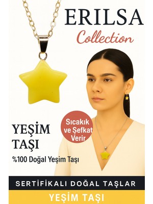 Erilsa Sertifikalı Yıldız Model Yeşim Doğal Taş Kolye – Şifa Uyum ve Şefkat Taşı