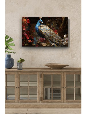 Tavus Kuşu Yatay Yağlı Boya Görünümlü Hd Baskı Kanvas Tablo