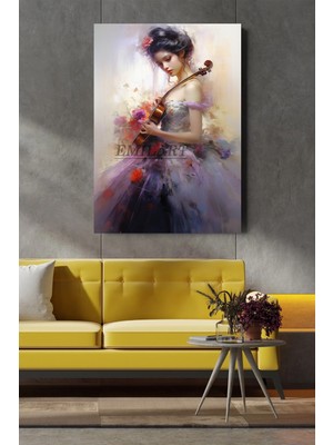 Keman Çalan Kadın Hd Kalite Hd Baskı Kanvas Tablo Hd Dijital Baskı Dikey Kanvas Tablo Dekoratif