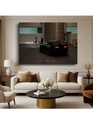 GülsenArt Toyota Supra Siyah Modifiyeli Kanvas Tablo Japon Spor Otomobil Tuning Tablo