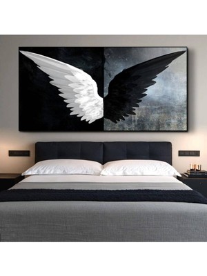GülsenArt Siyah Beyaz Beşiktaş Dekoratif Kanat Kanvas Tablo 40x30 cm Yatak Odası İçin Modern Tasarım