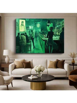 GülsenArt Midjourney Yeşil Bar Dijital Iç Mekan Resmi Kanvas Tablo Duvar Tablosu Dekoratif Ressam Tablosu