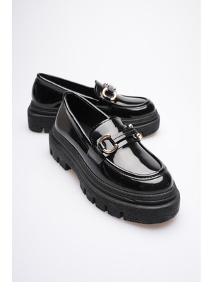Mubiano Kadın Rugan Loafer Oxford Kalın Comfort Tabanlı  Toka Detaylı Siyah Auren
