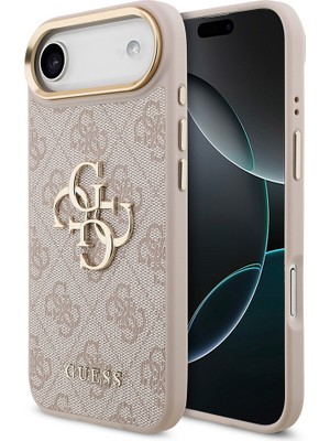 iPhone 17 Air Kılıf Guess Lisanslı Gold Metal Kamera Çerçeve Metal Büyük 4g Yazı Logolu Kapak Pembe