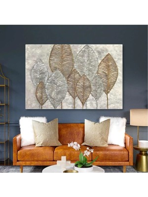 Gümüş ve Altın Yapraklar Hd Baskı Kanvas Tablo AR030212 Hd Dijital Baskı Yatay Kanvas Tablo 9672