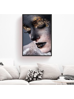 GülsenArt Altın ve Siyah Makyaj Dekoratif Hd Baskı Kanvas Tablosu Hd Dijital Baskı Dikey Kanvas Tablo 7