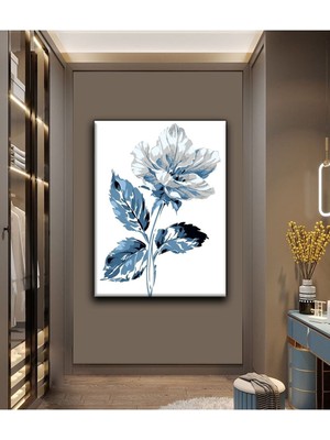 GülsenArt Dekoratif Modern Şık Çiçek Mavi Beyaz Hd Dijital Baskı Dikey Kanvas Tablo