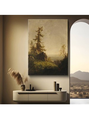 GülsenArt Albert Bierstadt Ormanlık Tepe Doğa Manzarası Kanvas Tablo Duvar Tablosu Dekoratif Ressam Tablosu