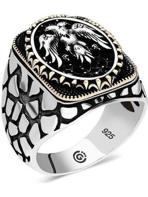 Gumush Hk Gümüş Erkek Yüzük Çift Başlı Kartal Oval |Gümüş Takı Hediyelik Ürünler